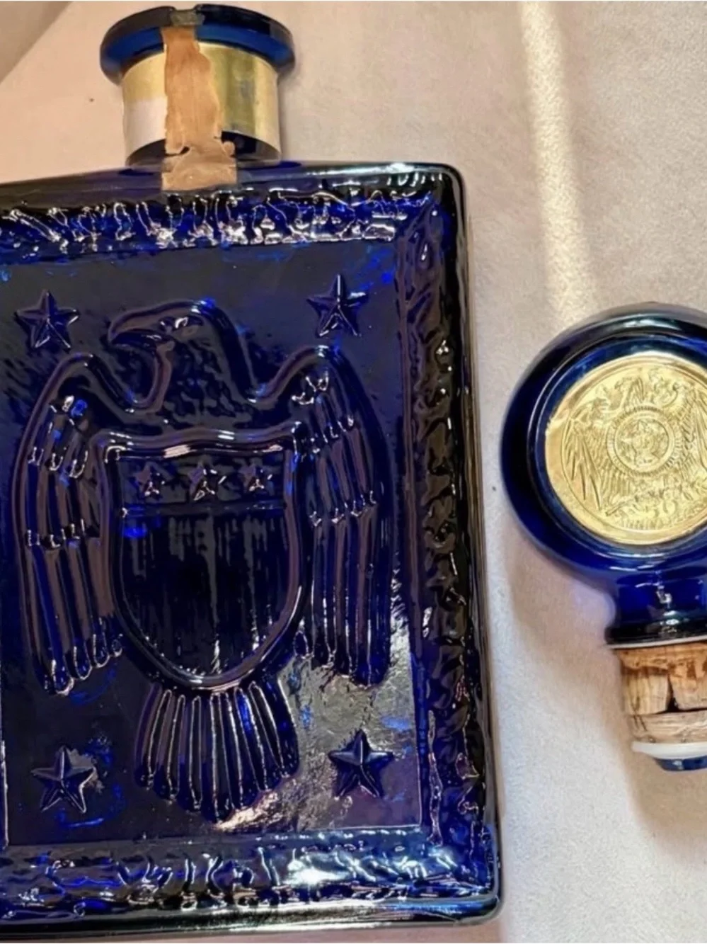 Blue Decorative Whiskey Decanter with 4 Etched Dot Glass Tumblers Set